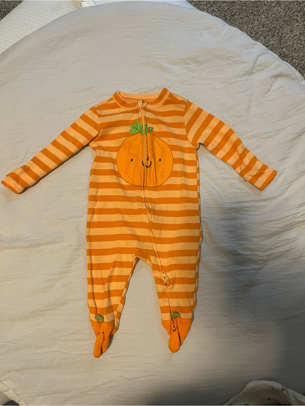Old Navy Orange and Cream Striped Pumpkin Footed One-Piece